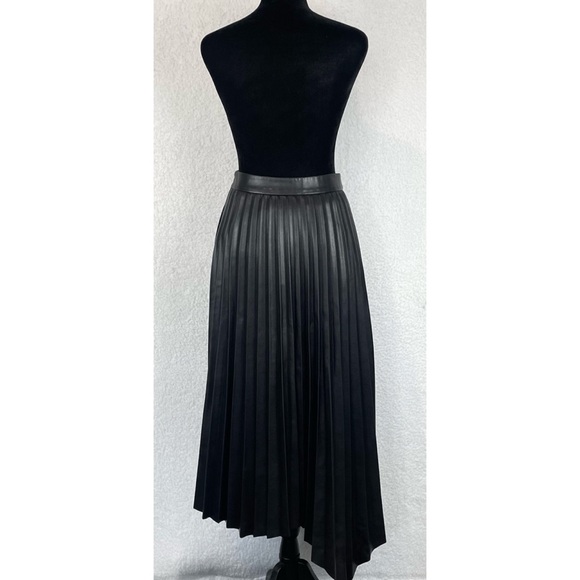 JONATHAN SIMKHAI • Black Vegan Leather Jayla Pleated Asymmetrical Midi Skirt, 2 - Picture 8 of 16